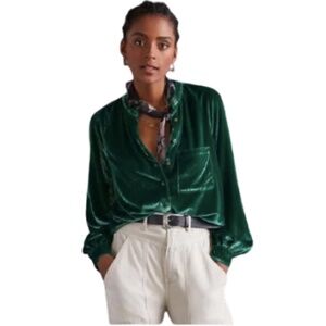 ANTHROPOLOGIE Pilcro Puff-Sleeved Velvet Buttondown